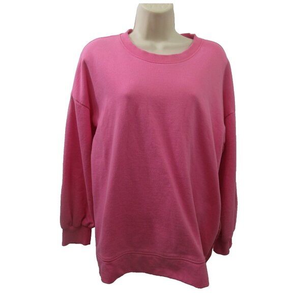 Crown & Ivy Sweatshirt Women's Medium Pink Side Gold Zipper 100% Cotton Pullover - Picture 1 of 8